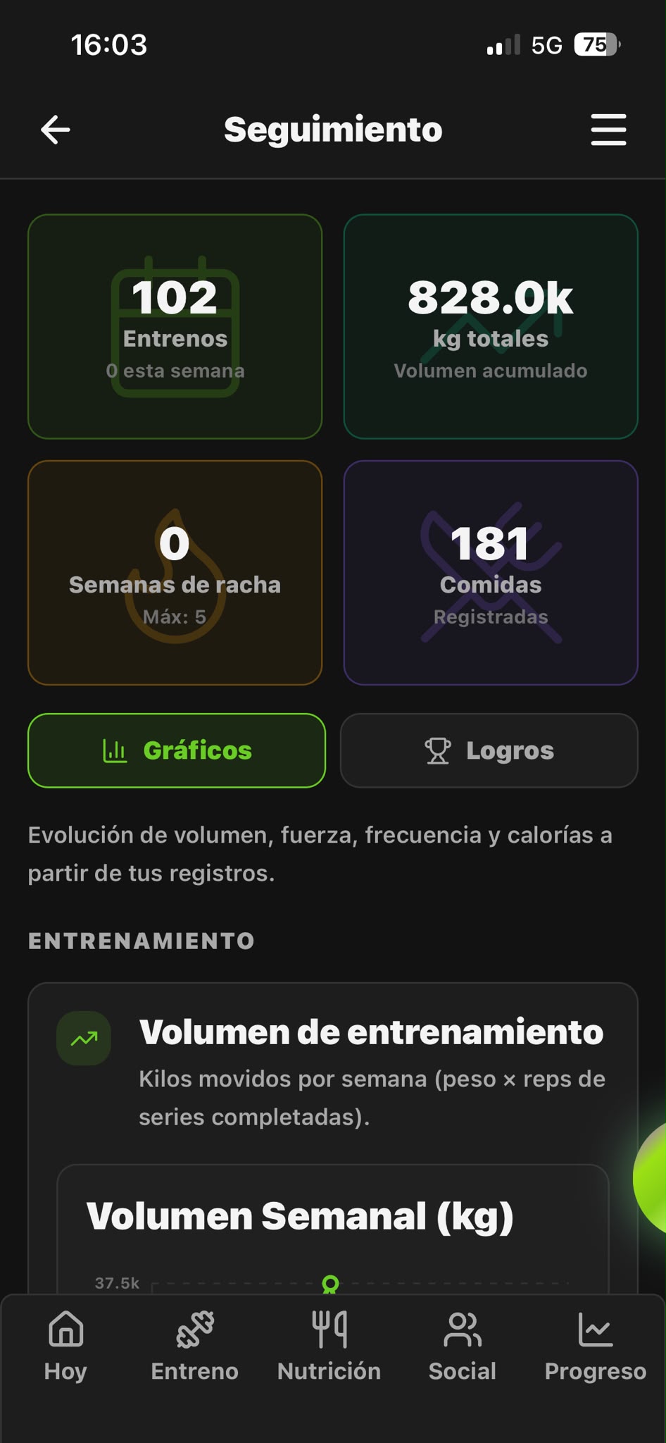 Gráficos y estadísticas de entrenamiento en GymIA