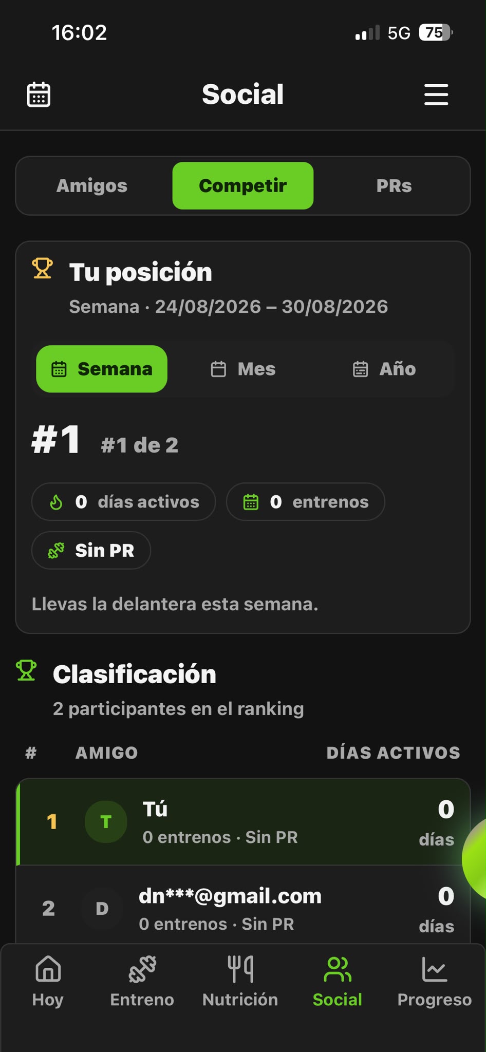 Clasificación semanal para competir con amistades en GymIA